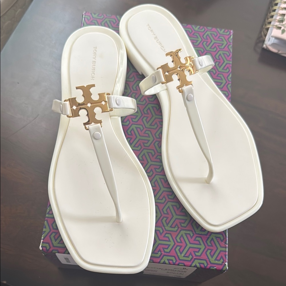 Tory Burch White and Gold Roxanne Jelly Sandal